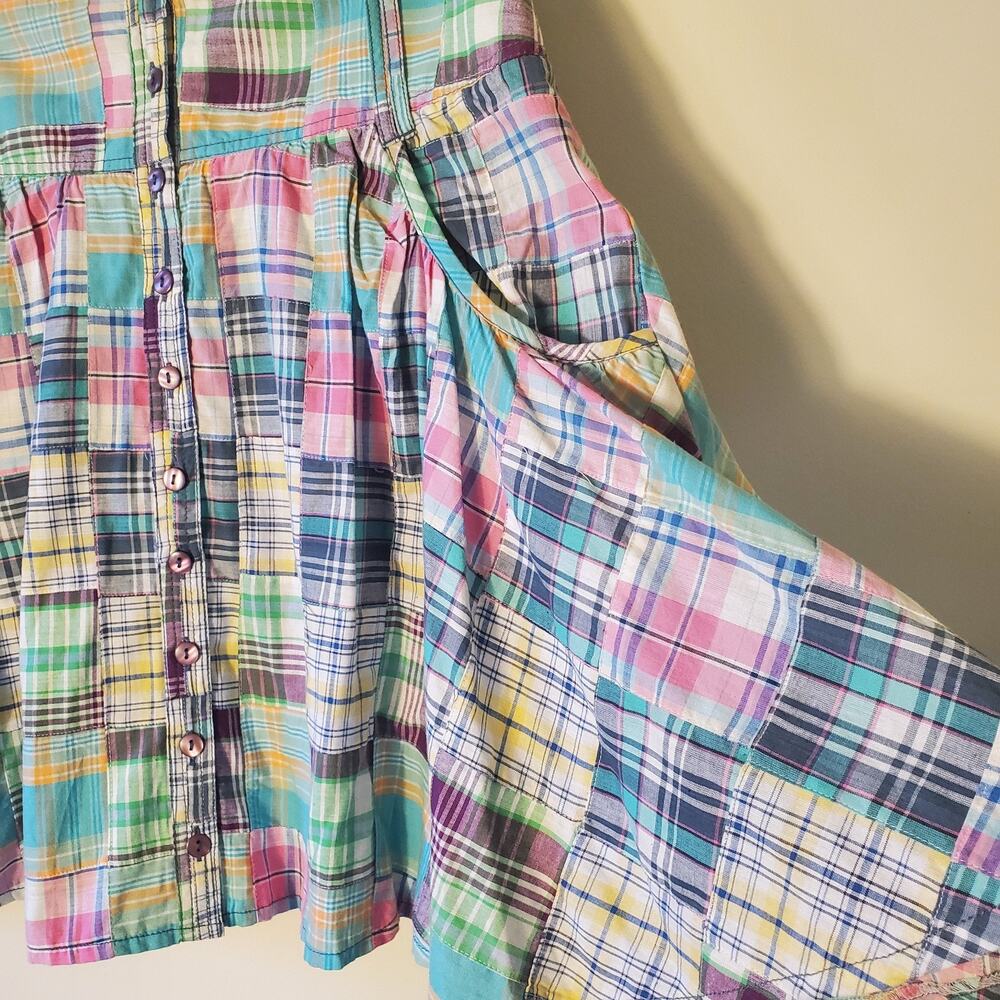 Y2k Patchwork Mini Skirt Pockets Shell Button Fro… - image 3